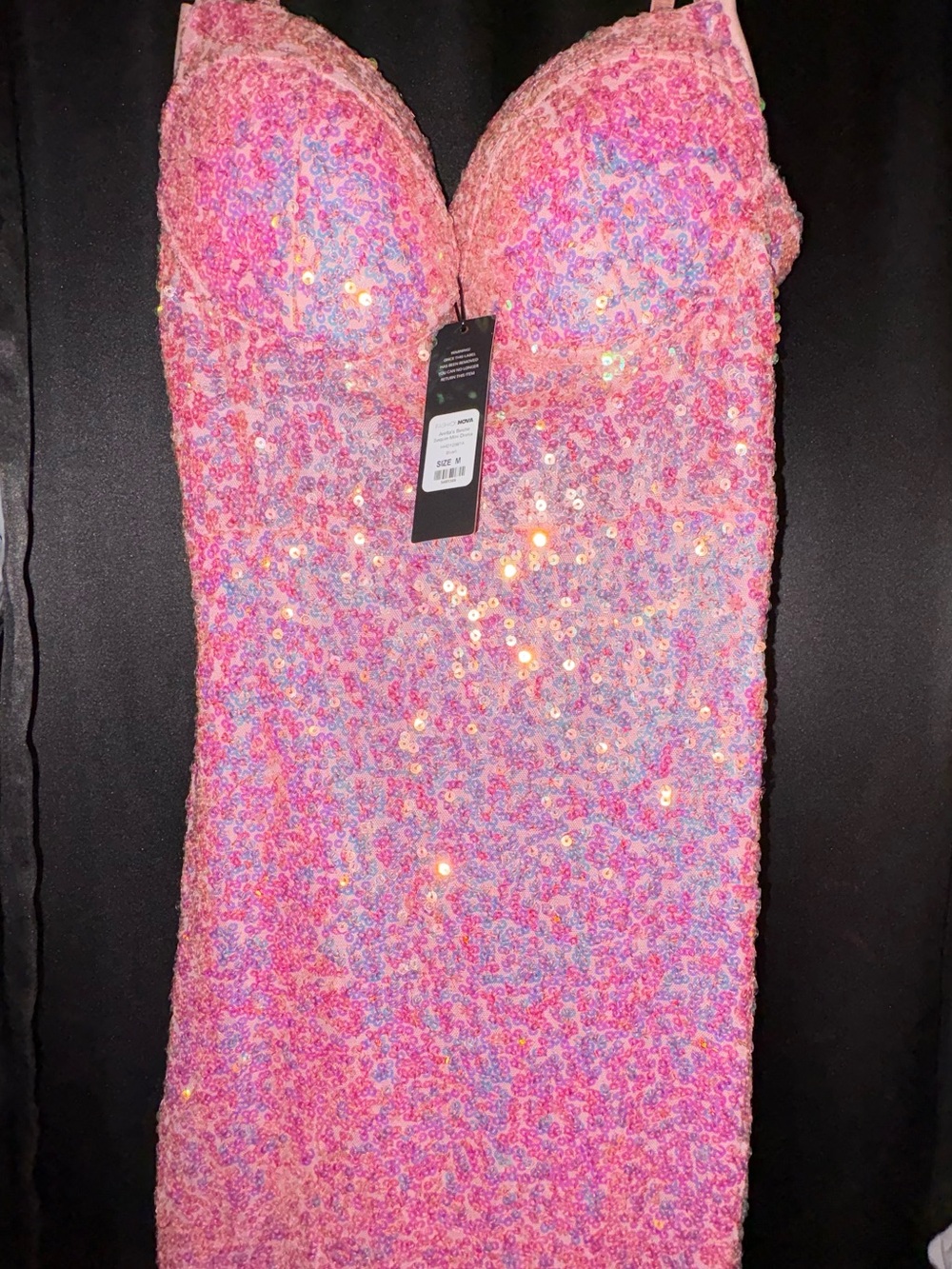 Fashion Nova Pink Sequin Strapless Midi Dress